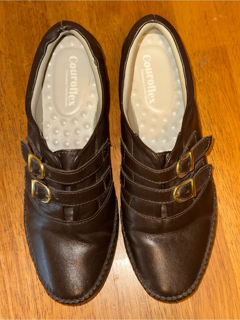 Couroflex Women's Comfort Brown Leather Buckle Shoes (Size 38 BR / 39 EUR / 7 US